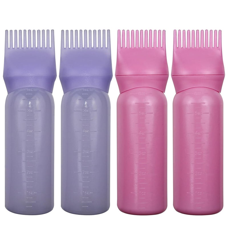 FZWONVUC 4 Pack Root Comb Applicator Bottle, Hair Oil Comb Applicator for Hair Dye, Shampoos, Salons (Purple+Pink) - Image 1